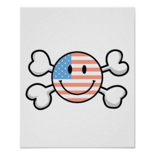american flag smiley crossbones poster