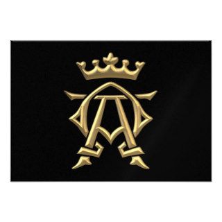 Golden "3 D" Alpha and Omega w/Crown Symbol Custom Announcements