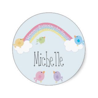 Birthday Birds Personalized Name Cupcake Topper Round Stickers