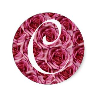 Monogram Letter C Pink Roses Sticker