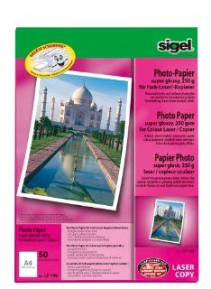 Sigel LP149 Fotopapier für Farb Laser/ Kopierer, 50 Blatt, A4, super glossy, weiß, 250 g Bürobedarf & Schreibwaren