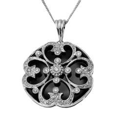 Hollywood Retro Silver Onyx and 3/8ct TDW Diamond Necklace (I J, I1 I2) Gemstone Necklaces