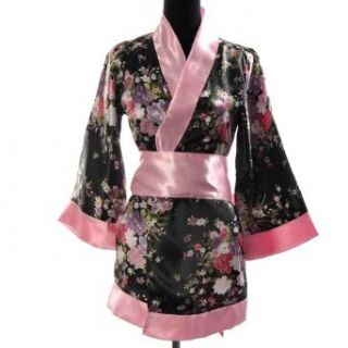 Shanghai Tone® Vintage Satin Blumen Kimono Yukata Morgenrock Bademantel Nachtwäsche Japanisches Kleid Einheitsgröße Bekleidung
