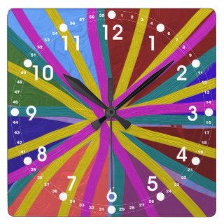 Colorful Paint Doodle Lines Converging Pin Wheel Square Wall Clocks