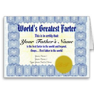 World's Greatest Farter Certificate Father Prank Card