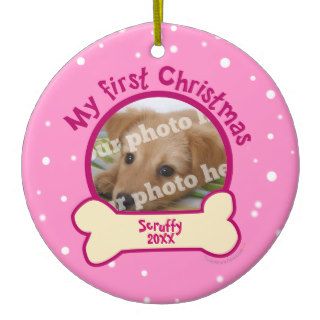 Pink My First Christmas Personalized Photo Dog Christmas Ornament
