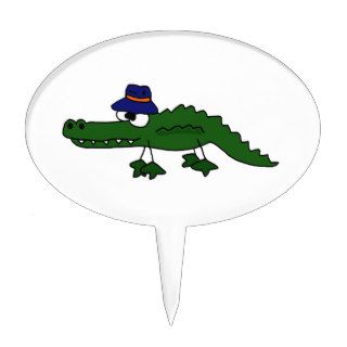 Funky Alligator Wearing Fishing Hat Cartoon Cake Picks