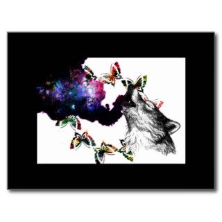 Smoking Wolf butterfly floral Post Cards