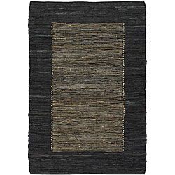 Hand woven Mandara Black Leather Rug (7'9 x 10'6) Mandara 7x9   10x14 Rugs