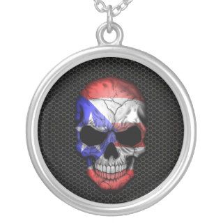 Puerto Rican Flag Skull on Steel Mesh Graphic Pendants