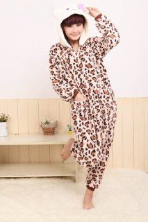 Halloween Kigurumi Kostüm Erwachsene Damen Flanell Overall Kostüme Pyjama Schlafanzug leopard Hello Kitty (XL(für Höhe 180 188cm)) Sport & Freizeit