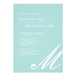 Light Turquoise Monogram Wedding Invitation