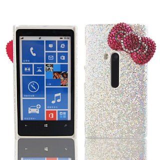 BestCool 3D Bling Glitzer Hlle fr Nokia Lumia 920 mit Rose Rot Pink Strass Kristall Diamant Schleife Bow Etui Skin (Harte Rckseite) Schutzhlle Case Cover   Wei Elektronik