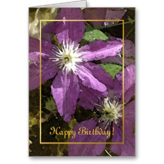 Purple clematis Happy Birthday Cards