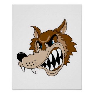 snarling brown wolf face posters