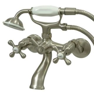 Kingston Brass Wall Mount Adjustable Centers 3 Handle Claw Foot Tub Faucet with Handshower in Satin Nickel HKS266SN
