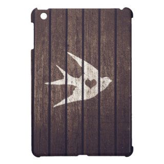 Vintage White Love Heart Bird Wood Panels Stripes iPad Mini Case