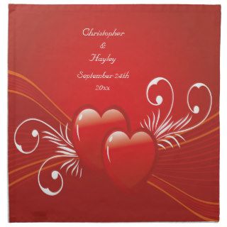 Red Love Hearts Personalized Wedding Napkins