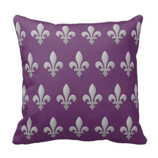 Silver Fleur de lys Floral Regal Purple Throw Pillows