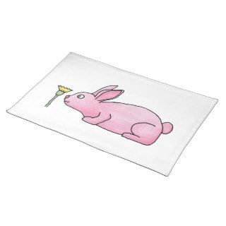 Pink Rabbit with Flower. Place Mat
