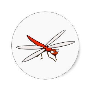 Red Cartoon Dragonfly Round Stickers