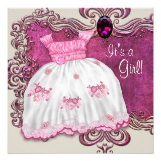 Elegant Baby Dress Hot Pink Baby Shower Invites