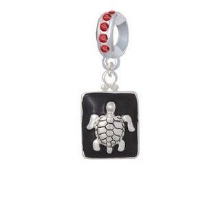 Turtle on Black with Silver Frame Light Siam Crystal Charm Bead Dangle Delight Jewelry Jewelry