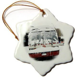 orn_45492_1 Kike Calvo New York   MTA City Bus front view after having an accident.Blizzard in Central Park, Manhattan, New York   Ornaments   3 inch Snowflake Porcelain Ornament   Decorative Hanging Ornaments