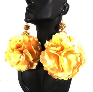 Basketball Wives Gold 3.25 Inch Flower Drop Earrings with 2 Iced Out Disco Balls Poparazzi Jewelry