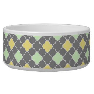 Grey Mint Yellow Quatrefoil Custom Dog Bowl