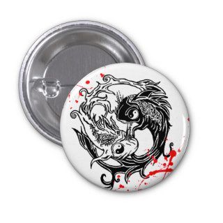 Cool blood splatter Yin Yang Koi Fishes tattoo art Buttons
