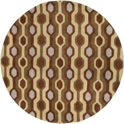 Hand tufted Brown Contemporary Breaux Wool Geometric Rug (6' Round) Surya Round/Oval/Square