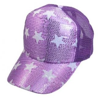 Purple White Glitter Starfish Circle Sequin Detail Mesh Sun Visor Cap for Lady
