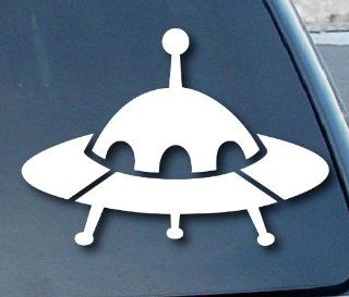 UFO Alien Spaceship Car Window Vinyl Decal Sticker 4" Wide (Color White) 