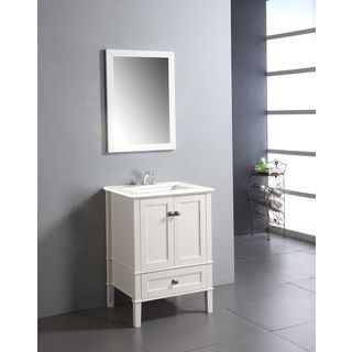 Windham Soft White 24 inch Bath Vanity with 2 Doors, Bottom Drawer and White Quartz Marble Top WyndenHall Bathroom Vanities