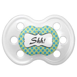 Shh blue polka dots on green baby pacifier