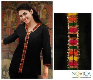 Women's Cotton 'Midnight Jewel' Blouse (India) Novica Women's Clothing