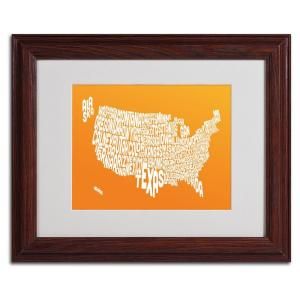 Trademark Fine Art 11 in. x 14 in. USA States Text Map   Orange Matted Framed Art MT0229 W1114MF