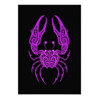 Intricate Purple Cancer Zodiac on Black Personalized Invitation