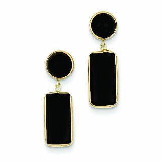 14K Gold Onyx Rectangle Dangle Post Earrings Jewelry