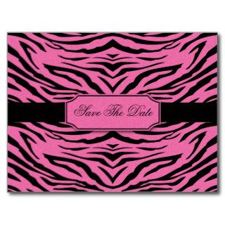 Pink Black Zebra Save The Date Postcard