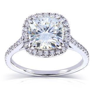 14k Gold Cushion cut Forever Brilliant Moissanite and 1/4 ct TDW Diamond Engagement Ring (G H, I1 I2) Annello Women's Moissanite Rings