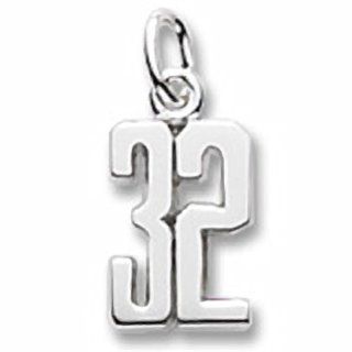 Number 32 Charm In Sterling Silver, Charms for Bracelets and Necklaces Jewelry