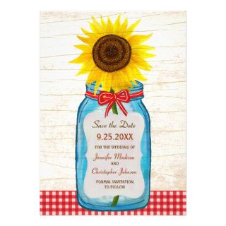 Rustic Mason Jar & Sunflower Save the Date Invite