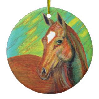 Chestnut Horse Head Art Christmas Ornament
