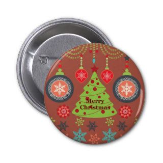 Modern Holiday Merry Christmas Tree Snowflakes Buttons