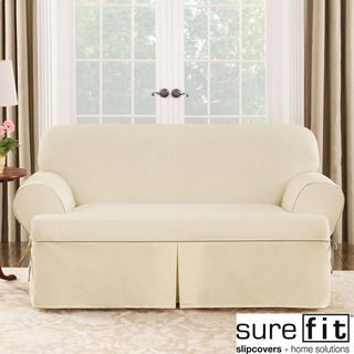 Sure Fit Contrast Cord Duck Natural T cushion Loveseat Slipcover Sure Fit Loveseat Slipcovers