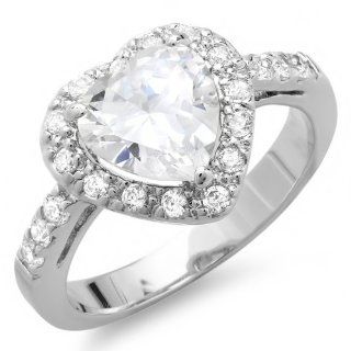 2.50 CT Ladies Heart & Round Cubic Zirconia CZ Wedding Halo Bridal Engagement Ring (Available in size 6, 7, 8) Jewelry