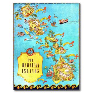 Vintage Hawaiian Islands Map Post Cards