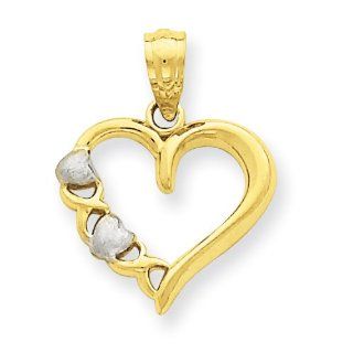 14K Yellow Gold & Rhodium Casted Heart Pendant 19mmx14mm Jewelry
